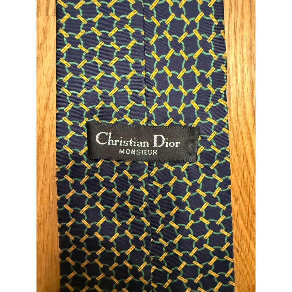 Vintage Christian Dior Monsieur Silk Navy Geometric Men's Tie Made in USA